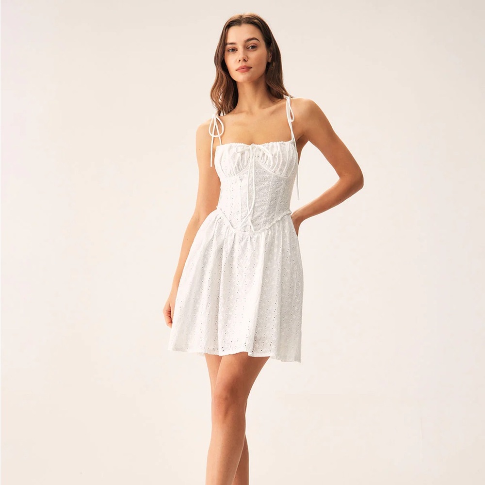 RIHOAS White Ruched Corset Slip Mini Dress XS